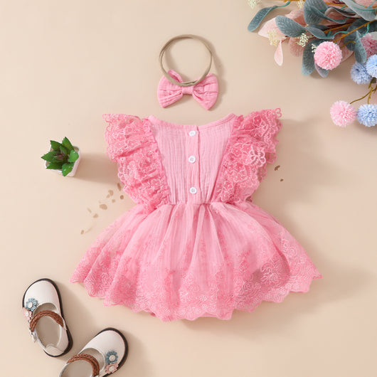 Vestido Romper Niña Verano 2024 Encaje Floral Triangular sin Mangas - Image 28
