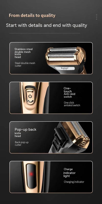 Afeitadora Eléctrica Multifuncional Premium para Hombre con Cabezal Pogonotomía - Image 22