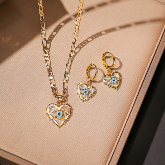 Conjunto de Collar y Aretes Corazón con Zirconia, Baño de Oro Real - Image 10