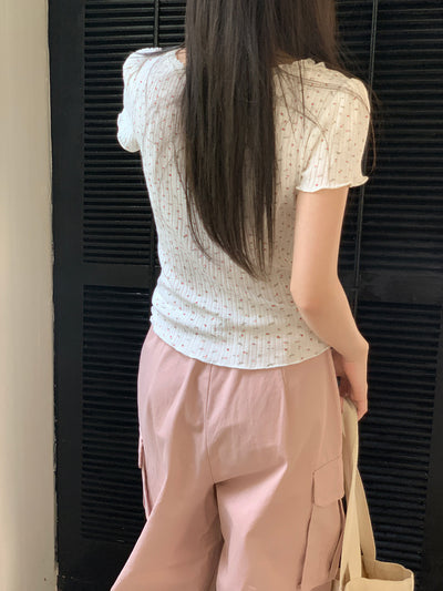 Blusa Crop Top Ajustada con Encaje y Cuello en V - Image 86