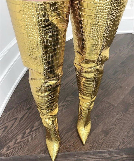 Tacones Dorados Over the Knee con Cierre Trasero - Image 7