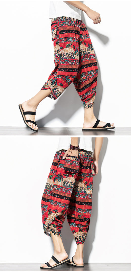 Pantalones Baggy de Algodón y Lino con Estampado - Corte Suelto y Cómodo - Image 46