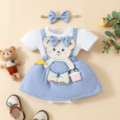 Vestido Corto para Bebé con Tirantes Bordados y Osito Adorable - Image 39