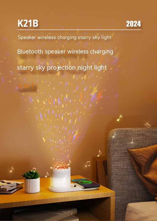 Parlante Bluetooth con Cargador Inalámbrico y Lámpara Nocturna Cielo Estrellado - Image 8