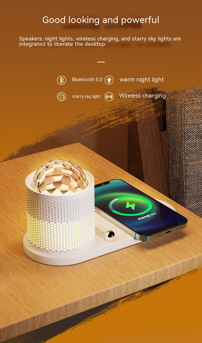 Parlante Bluetooth con Cargador Inalámbrico y Lámpara Nocturna Cielo Estrellado - Image 12