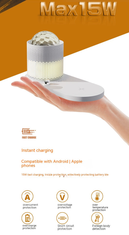 Parlante Bluetooth con Cargador Inalámbrico y Lámpara Nocturna Cielo Estrellado - Image 13