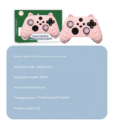 Light yellow silicone Xbox Series controller cover with cat ears, paw print joystick caps, and a cartoon cat sticker. - Image 16