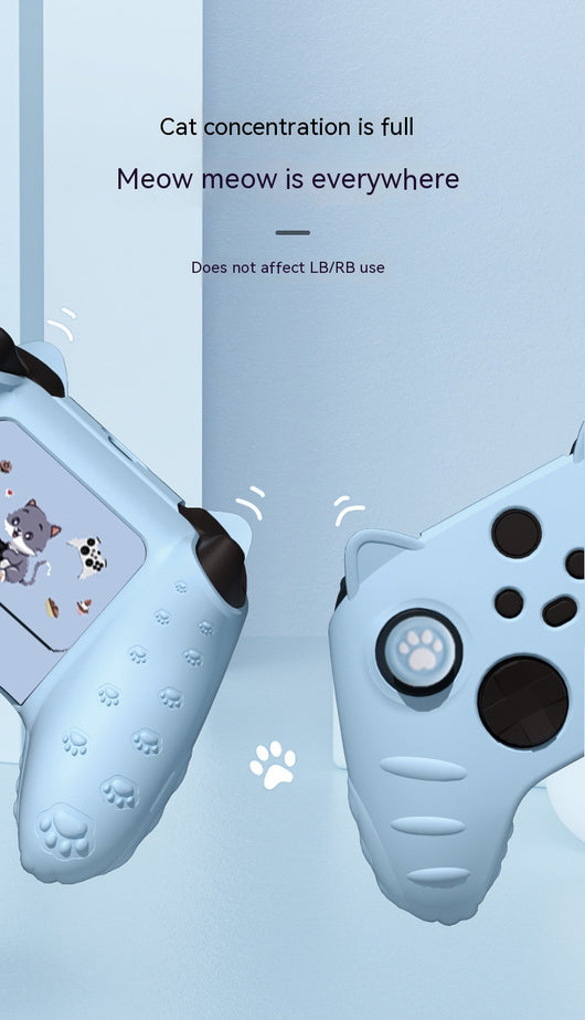 Light yellow silicone Xbox Series controller cover with cat ears, paw print joystick caps, and a cartoon cat sticker. - Image 20