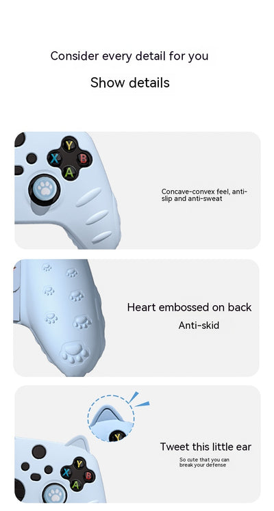 Light yellow silicone Xbox Series controller cover with cat ears, paw print joystick caps, and a cartoon cat sticker. - Image 23