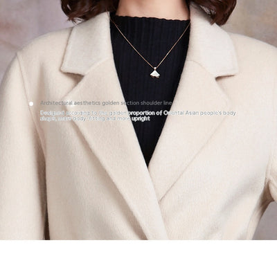 Abrigo de Lana Blanco Crema Ajustado Temperamento Otoño Invierno Mujer - Image 17