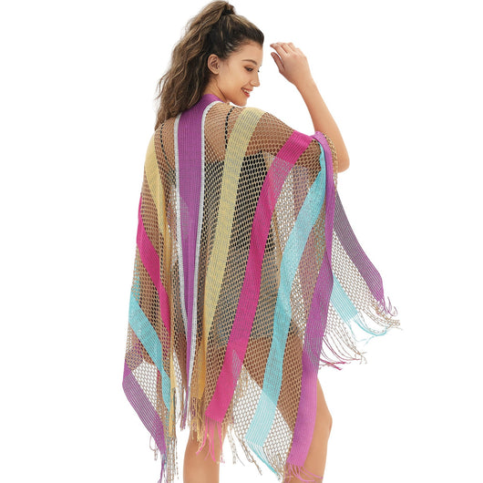 Capa de Viaje Étnica con Rayas Arcoíris para Mujer - Image 24
