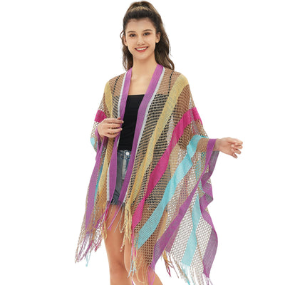 Capa de Viaje Étnica con Rayas Arcoíris para Mujer - Image 26