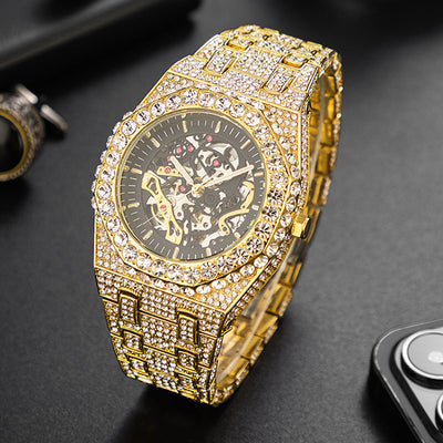 Reloj Mecánico Hip Hop Automático con Diamantes y Diseño Calado - Image 7