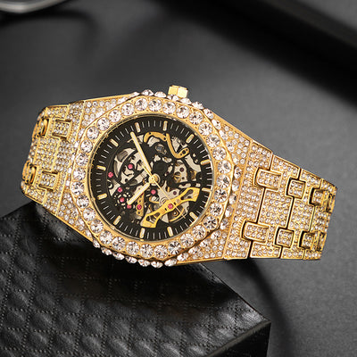 Reloj Mecánico Hip Hop Automático con Diamantes y Diseño Calado - Image 8