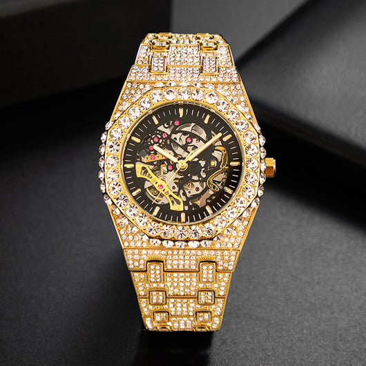 Reloj Mecánico Hip Hop Automático con Diamantes y Diseño Calado - Image 10