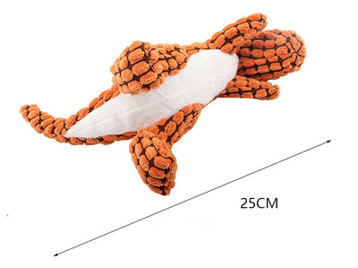 Brown textured corn velvet dinosaur plush toy with beige belly and black eyes, designed for dogs. - Image 14