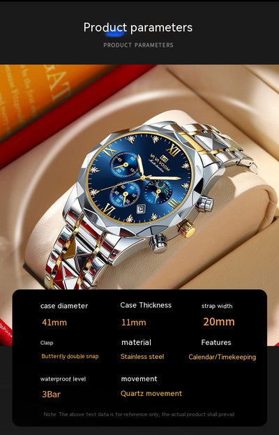 Reloj de Acero Tungsteno Resistente al Agua con Doble Calendario - Image 33