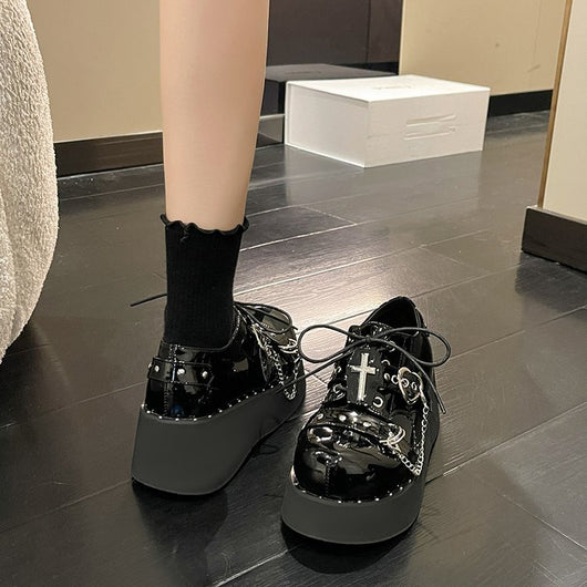 Zapatos Plataforma Punk Lolita en Cuero Negro - Image 35