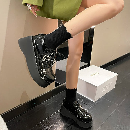 Zapatos Plataforma Punk Lolita en Cuero Negro - Image 39