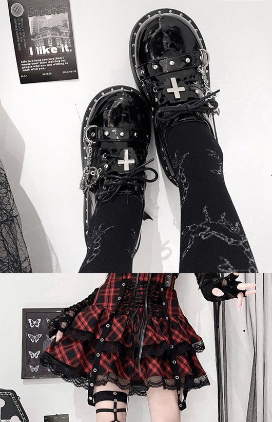 Zapatos Plataforma Punk Lolita en Cuero Negro - Image 46