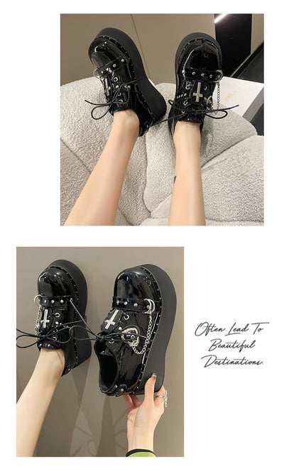 Zapatos Plataforma Punk Lolita en Cuero Negro - Image 47
