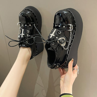 Zapatos Plataforma Punk Lolita en Cuero Negro - Image 51
