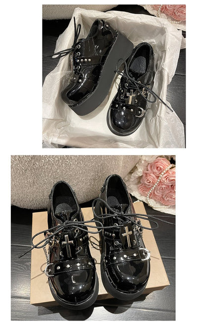 Zapatos Plataforma Punk Lolita en Cuero Negro - Image 52