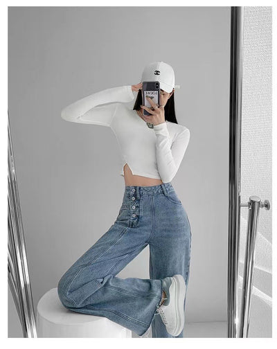 Pantalones Vaqueros de Cintura Alta con Diseño Irregular para Mujer - Image 9