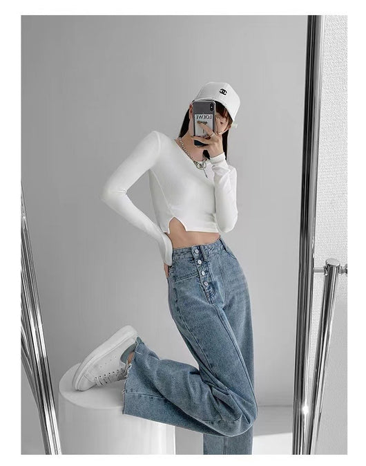 Pantalones Vaqueros de Cintura Alta con Diseño Irregular para Mujer - Image 10
