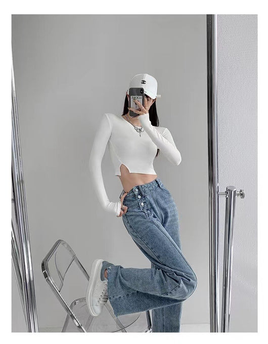 Pantalones Vaqueros de Cintura Alta con Diseño Irregular para Mujer - Image 15