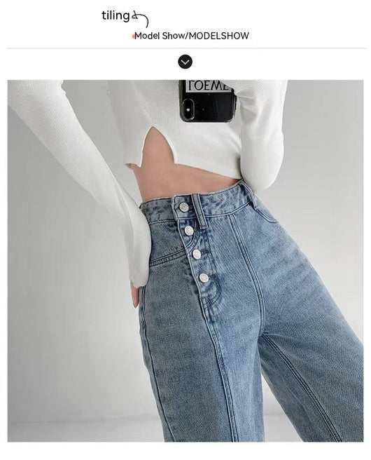 Pantalones Vaqueros de Cintura Alta con Diseño Irregular para Mujer - Image 16