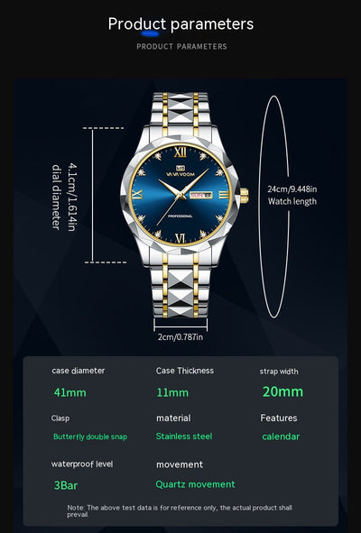 Reloj de Acero Tungsteno Resistente al Agua con Doble Calendario - Image 58