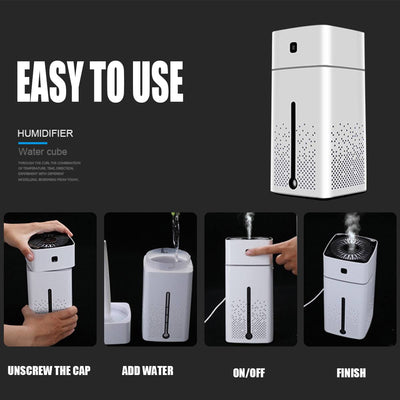 White rectangular home office desktop humidifier with a black power button and water level indicator. - Image 9
