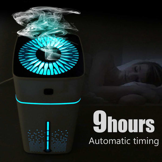 White rectangular home office desktop humidifier with a black power button and water level indicator. - Image 10
