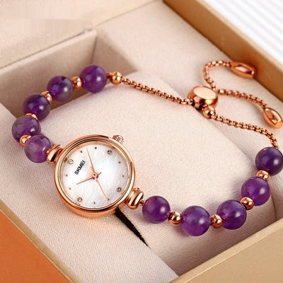 Reloj de Cuarzo Elegante para Mujer con Correa de Piedra Natural y Perla - Image 26