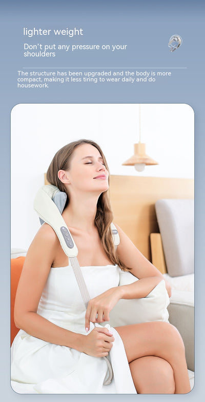 Light gray shoulder and neck massager with blue trim, featuring control buttons and adjustable straps. - Image 33