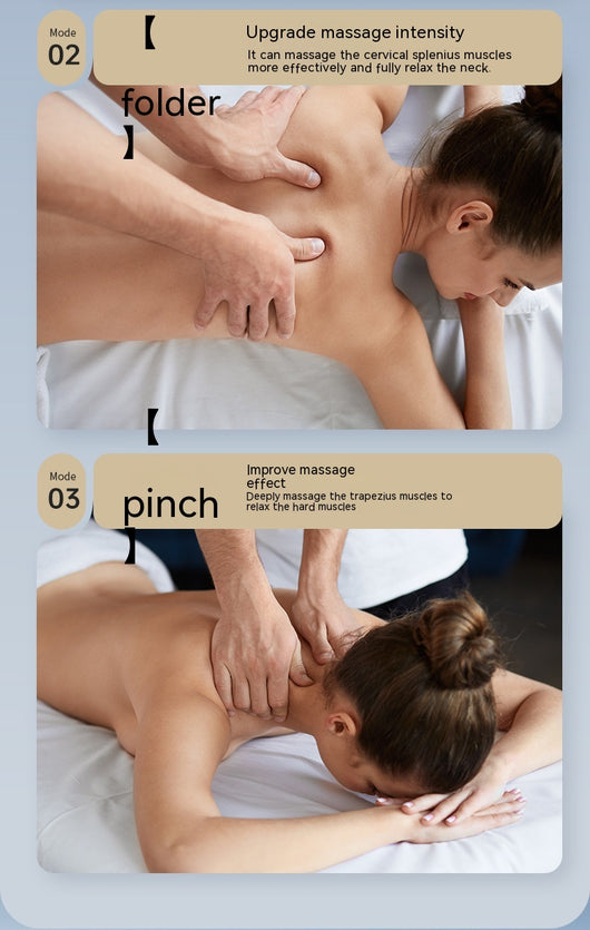 Light gray shoulder and neck massager with blue trim, featuring control buttons and adjustable straps. - Image 40