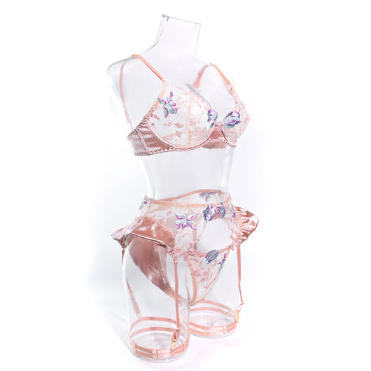 Conjunto de Lencería Púrpura Claro de 4 Piezas Mercerizada con Bordados - Image 19