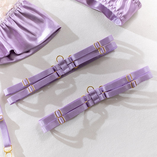 Conjunto de Lencería Púrpura Claro de 4 Piezas Mercerizada con Bordados - Image 29