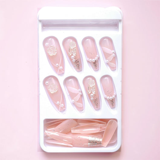 Uñas Postizas con Diseño Rose Ribbon - Image 10