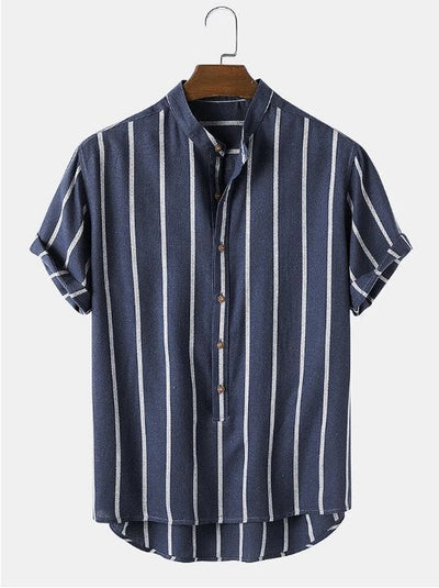 Camisa Casual de Hombre con Cuello Mao y Rayas - Image 16