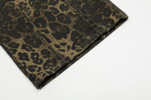 Overol Denim Estampado Leopardo Vintage Unisex con Tirantes - Image 18