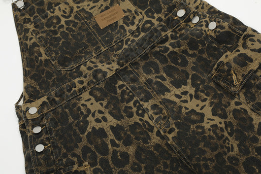 Overol Denim Estampado Leopardo Vintage Unisex con Tirantes - Image 20
