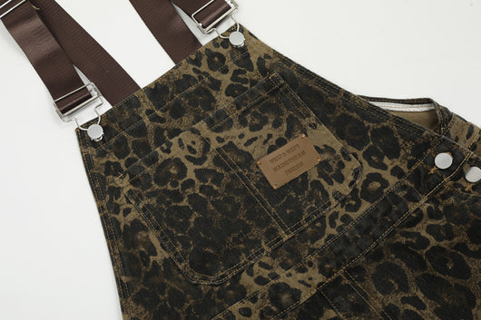 Overol Denim Estampado Leopardo Vintage Unisex con Tirantes - Image 23