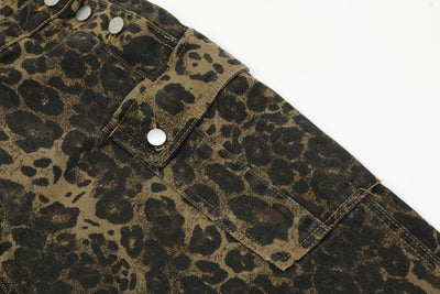 Overol Denim Estampado Leopardo Vintage Unisex con Tirantes - Image 25
