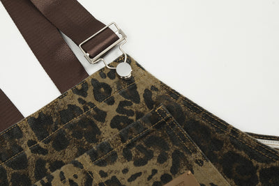 Overol Denim Estampado Leopardo Vintage Unisex con Tirantes - Image 26