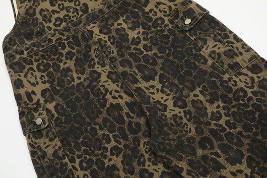 Overol Denim Estampado Leopardo Vintage Unisex con Tirantes - Image 28