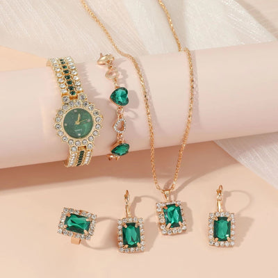 Reloj Cuarzo Verde Acero Inoxidable para Mujer - Set de 5 Piezas con Anillo y Caja de Regalo - Image 8