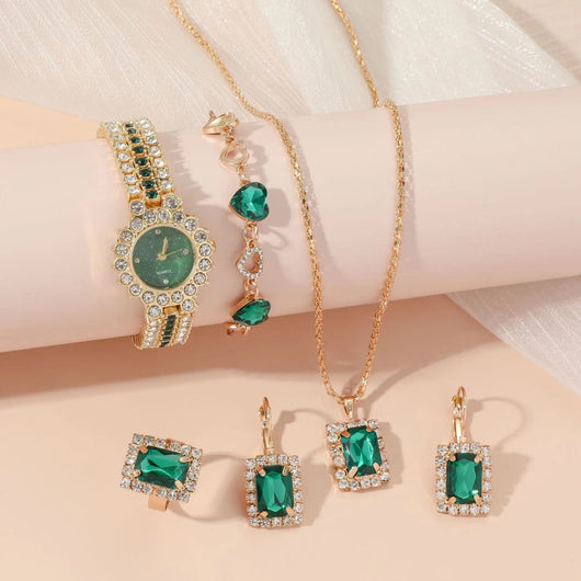 Reloj Cuarzo Verde Acero Inoxidable para Mujer - Set de 5 Piezas con Anillo y Caja de Regalo - Image 8