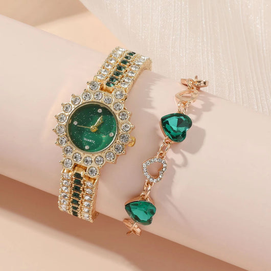 Reloj Cuarzo Verde Acero Inoxidable para Mujer - Set de 5 Piezas con Anillo y Caja de Regalo - Image 9